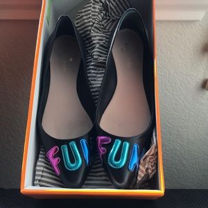 Kate Spade New York Black Leather Fun Flats